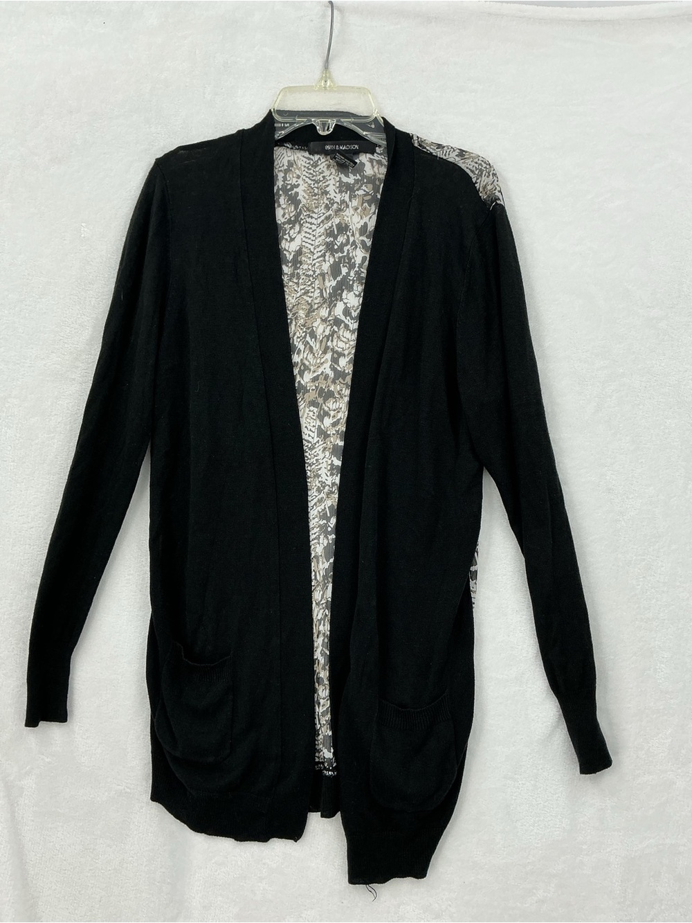 89th & Madison Black Open-Front Cardigan with Patterned Back 1160
